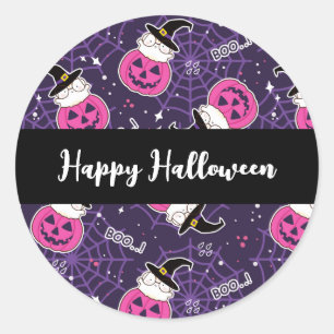 Cute Cats and Pumpkins Halloween Pattern Classic Round Sticker