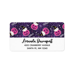 Cute Cats and Pumpkins Halloween Pattern Label