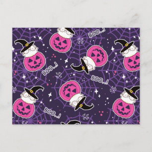 Cute Cats and Pumpkins Halloween Pattern Postcard