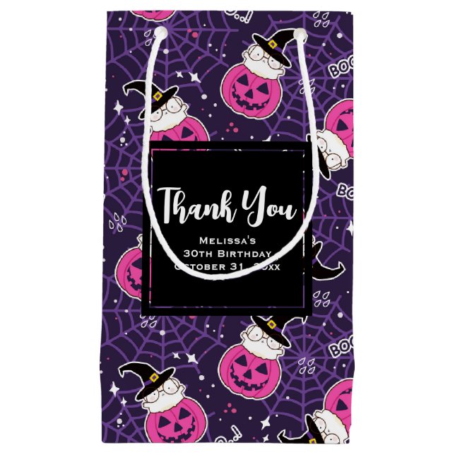 Cute Cats and Pumpkins Halloween Pattern Small Gift Bag (Front)