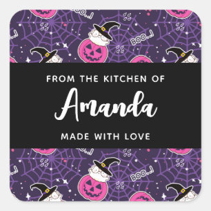 Cute Cats and Pumpkins Halloween Pattern Square Sticker