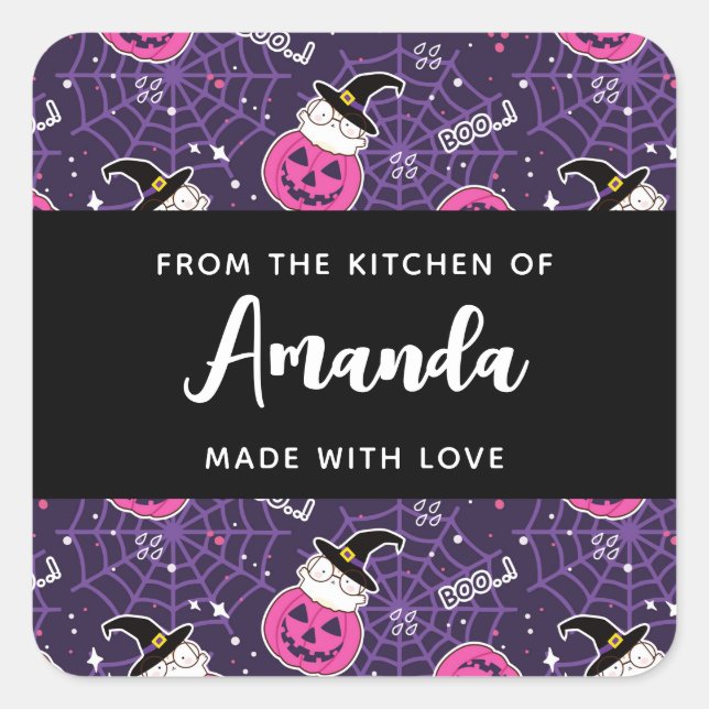Cute Cats and Pumpkins Halloween Pattern Square Sticker (Front)