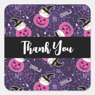 Cute Cats and Pumpkins Halloween Pattern Thank You Square Sticker