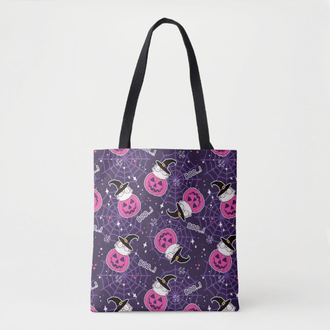 Cute Cats and Pumpkins Halloween Pattern Tote Bag (Front)