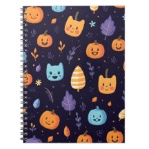 Cute Cats and Pumpkins Spiral Notebook