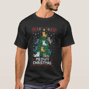 Cute Cats and Snowflakes Around The Xmas Tree Yule T-Shirt