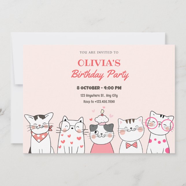 Cute cats birthday invitation (Front)