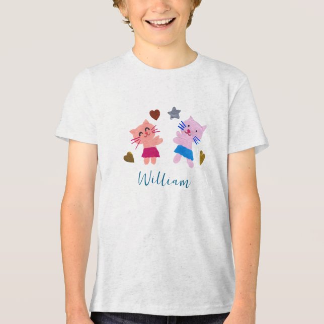 Cute Cats Blue Birthday Name Tri-Blend Shirt (Front)