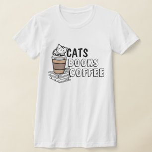 Cute Cats Books & Coffee Shirt, Funny Cat Lover T-Shirt