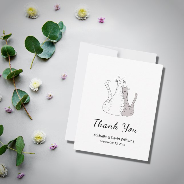 Cute Cats Cartoon Drawing Wedding  Thank You Card (Creator Uploaded)