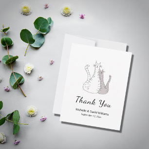 Cute Cats Cartoon Drawing Wedding  Thank You Card