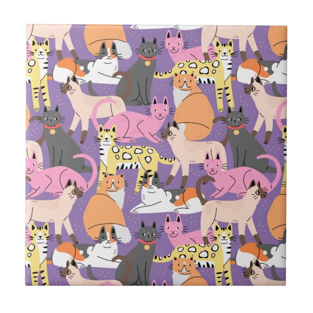 Cute Cats  Ceramic Tile (Front)