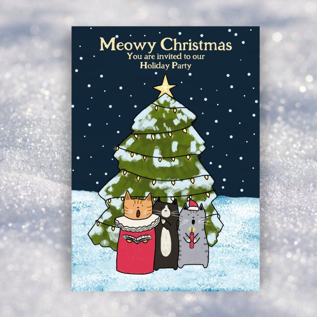 Cute Cats Christmas Carol Singers Holiday Party Invitation (Creator Uploaded)