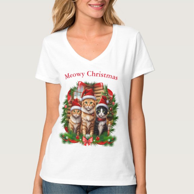 Cute Cats Christmas T-shirts (Front)
