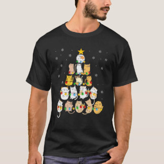 Cute Cats Christmas Tree Light Funny Xmas Ornament T-Shirt