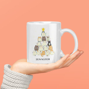 Cute Cats Christmas Tree Personalised Coffee Mug