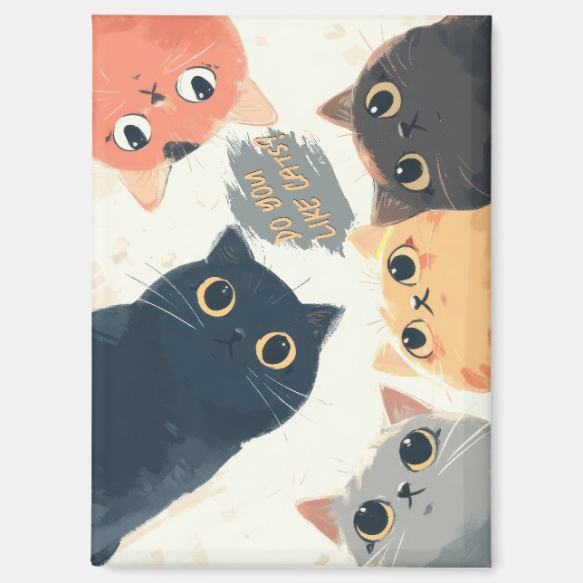 Cute Cats Circle – Kawaii Cat Illustration Magnet (Front)