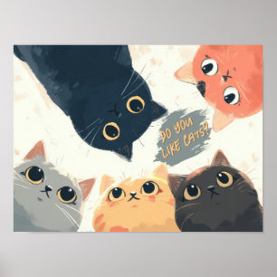 Cute Cats Circle – Kawaii Cat Illustration Poster