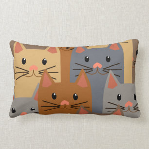 Cute Cats Colorful Cat Face Collage Lumbar Cushion