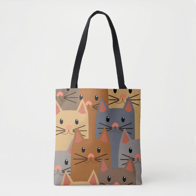 Cute Cats Colorful Cat Face Collage Tote Bag (Front)