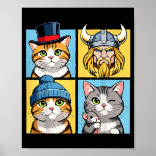 Cute Cats Colour Block Funny Cat Portrait Poster