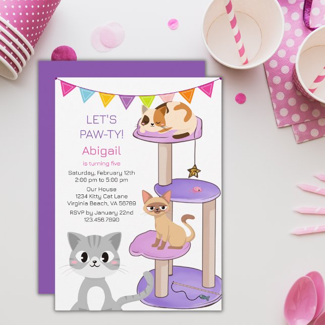 Cute Cats Colourful Modern Kittens Birthday Party Invitation (Creator Uploaded)