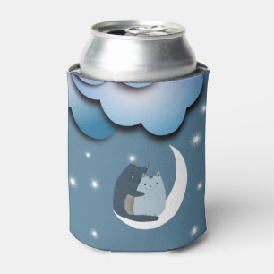 Cute Cats Cuddling on the Moon Art Can Cooler