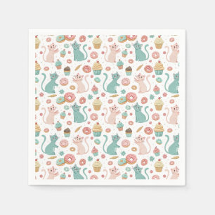 Cute Cats & Cupcakes Pattern - Kawaii Kitten Art Napkin