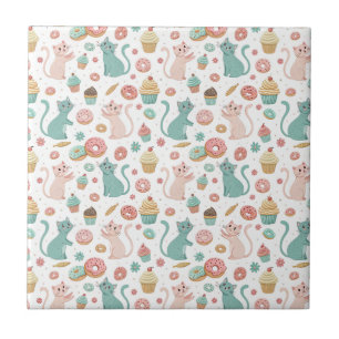 Cute Cats & Cupcakes Pattern - Kawaii Kitten Art Tile