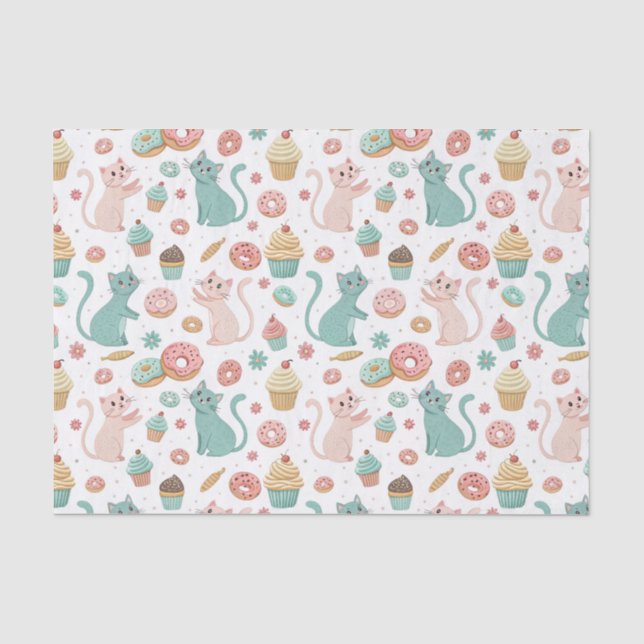 Cute Cats & Cupcakes Pattern - Kawaii Kitten Art Tissue Paper (Front)