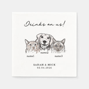 Cute Cats Dog Drinks On Us Pet Wedding Napkin