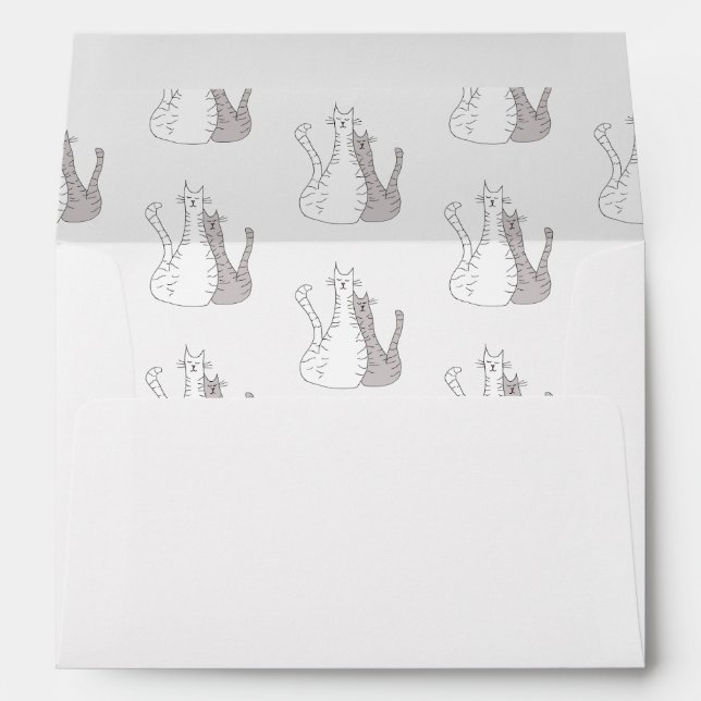 Cute Cats Drawing Simple Wedding  Envelope (Back (Bottom))