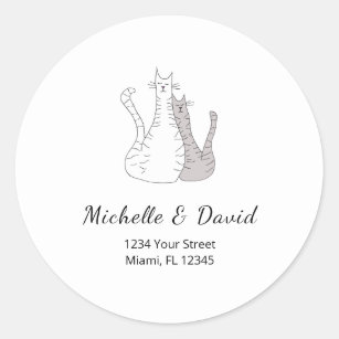 Cute Cats Drawing Simple Wedding Return Address Classic Round Sticker