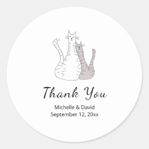 Cute Cats Drawing Simple Wedding Thank You  Classic Round Sticker
