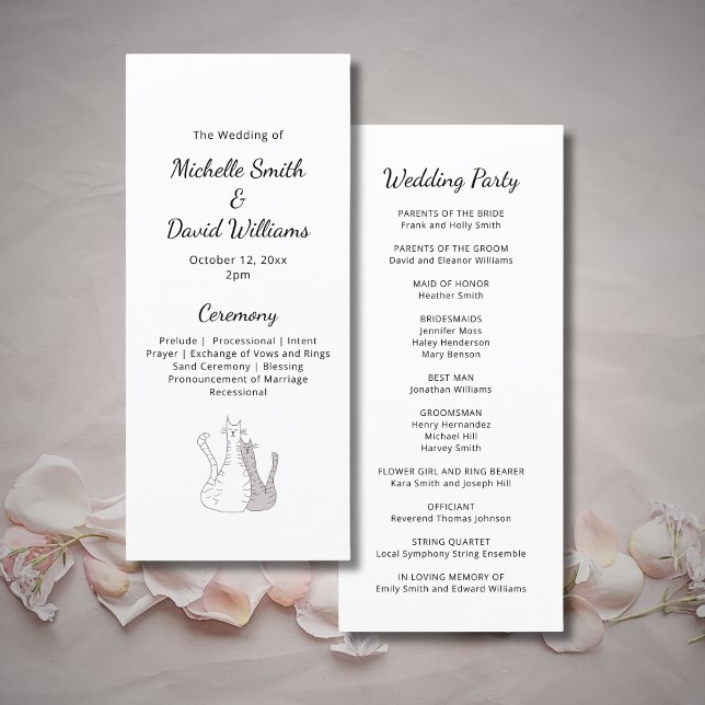 Cute Cats Elegant Typography Wedding Ceremony  Programme (Creator Uploaded)