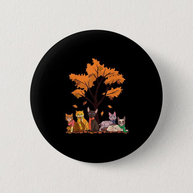 Cute Cats Fall Autumn Season Maple Leaf Tree Lover 6 Cm Round Badge (Front)