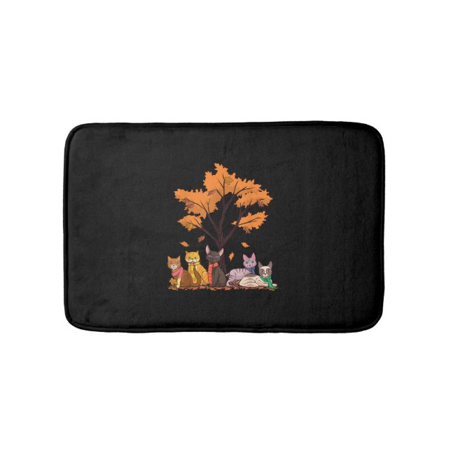 Cute Cats Fall Autumn Season Maple Leaf Tree Lover Bath Mat (Front)