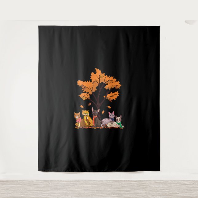Cute Cats Fall Autumn Season Maple Leaf Tree Lover Tapestry (Front)