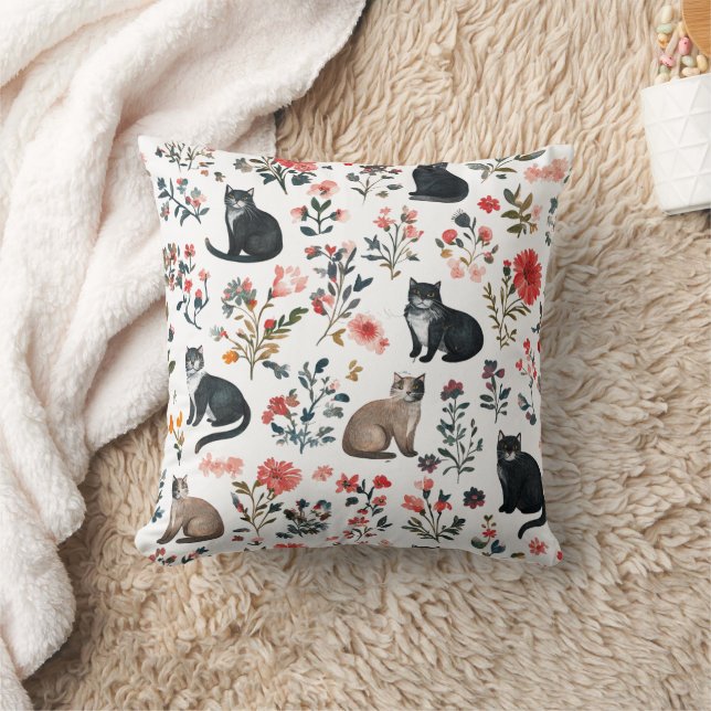  Cute Cats & Floral Pattern Pillow Cosy Decorative (Blanket)
