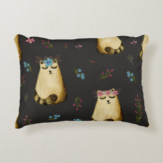 Cute Cats Flowers Watercolor Pattern Decorative Cushion