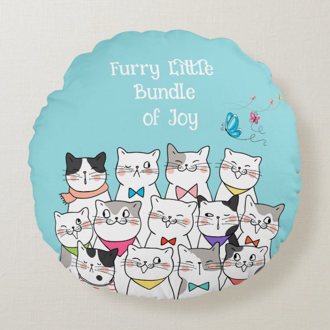 Cute Cats , Furry little Bundle of Joy Round Cushion (Front)