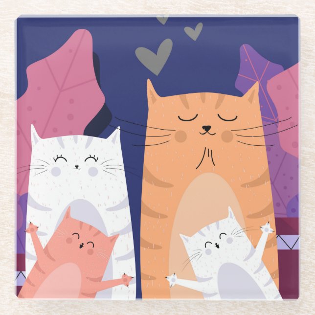 Cute Cats Glass Coaster (Front)