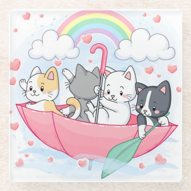 Cute Cats Glass Coaster (Front)