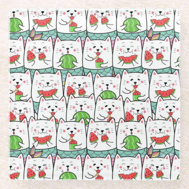 Cute Cats Glass Coaster (Front)