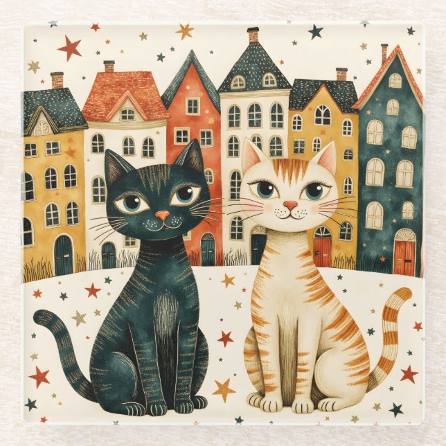 Cute Cats Glass Coaster (Front)