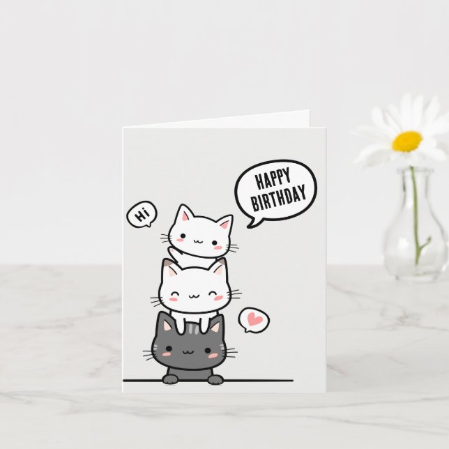 Cute cats happy birthday card (Small Plant)