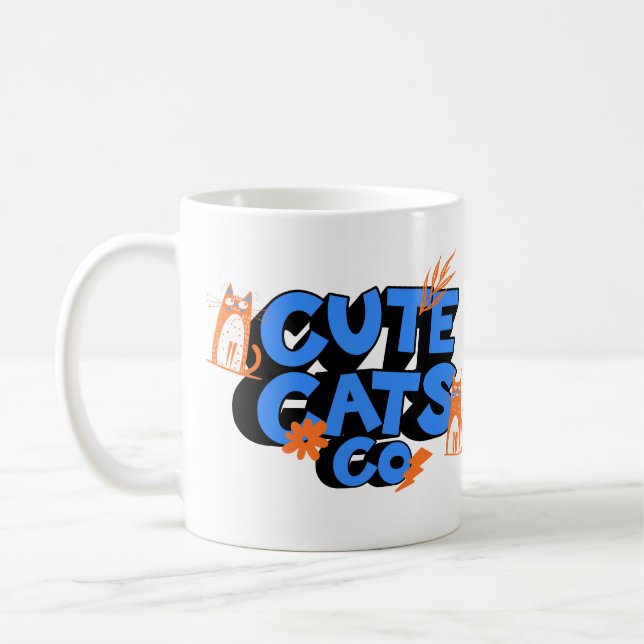 Cute Cats Happy Fun Art Coffee Mug (Left)
