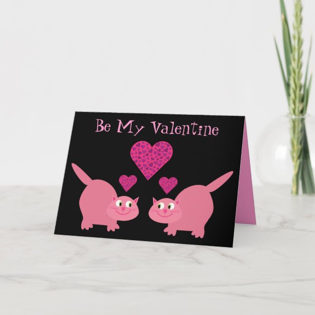 Cute Cats & Hearts Be My Valentine Lesbian Holiday Card (Front)