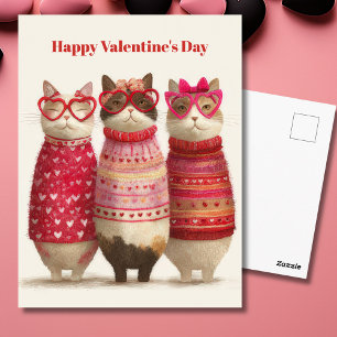Cute Cats Hearts Pullover Valentine`s Day Card