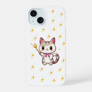 Cute Cats Holding Magic Wand Heart Stars iPhone 15 Case